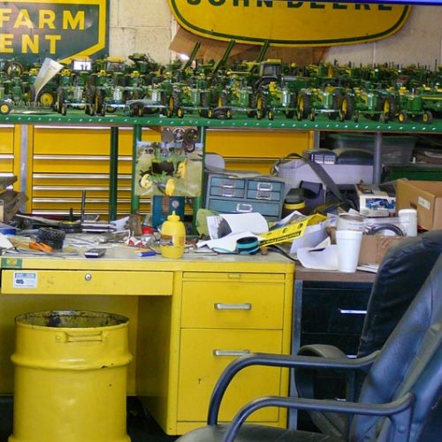 Restored Toy Tractors Stored In Shop