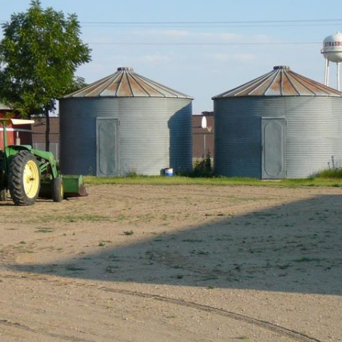 View of Grain Bins Storing Antique Tractor Parts